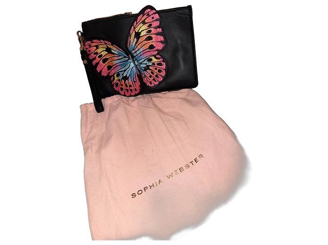 Pochette Sophia Webster in pelle nera con farfalla