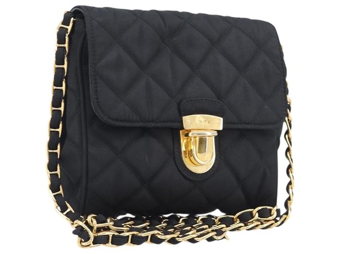 PRADA Chain Shoulder Bag Nylon Black Gold