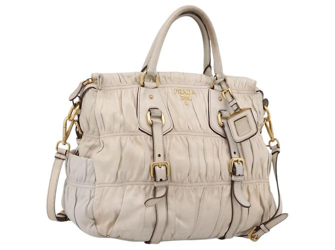 PRADA Gathered Handtasche Leder 2way Beige Gold