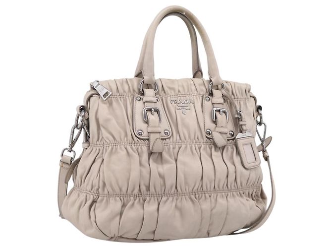 PRADA Gathered Hand Bag Leather 2way Gray Silver