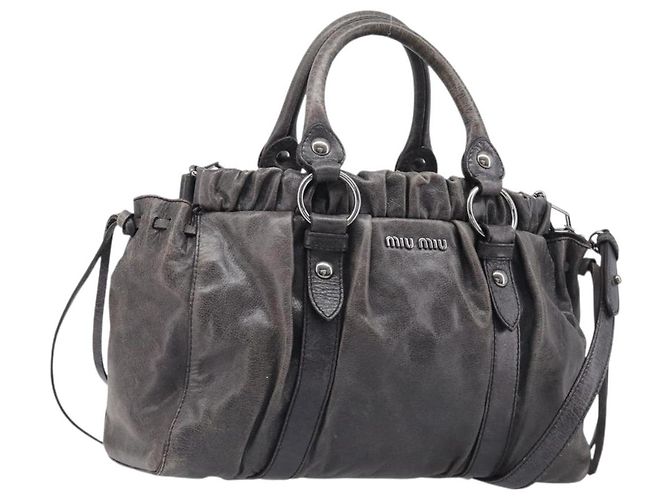Miu Miu Handtasche Leder 2way Grau Silber