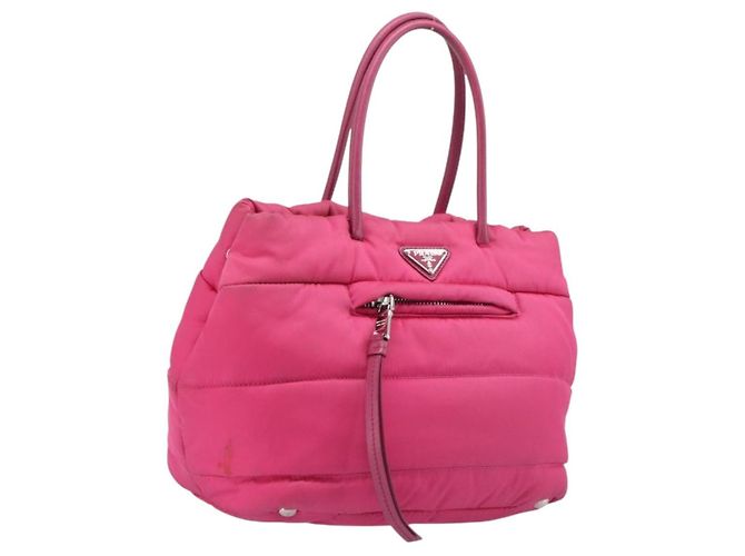 PRADA Hand Bag Nylon Pink Silver