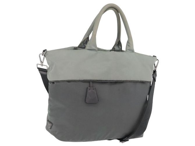 PRADA Reversible Hand Bag Nylon 2way Gray Silver
