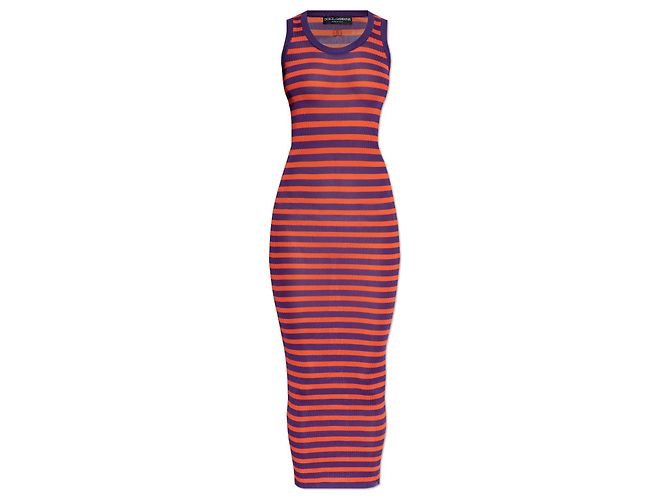 Abito a righe in viscosa arancione Dolce & Gabbana