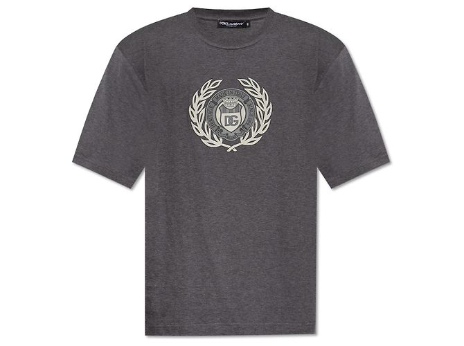 Camiseta estampada Dolce & Gabbana logo DG gris de algodón