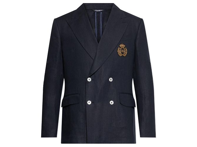 Dolce & Gabbana Blue Linen Double Breasted Blazer