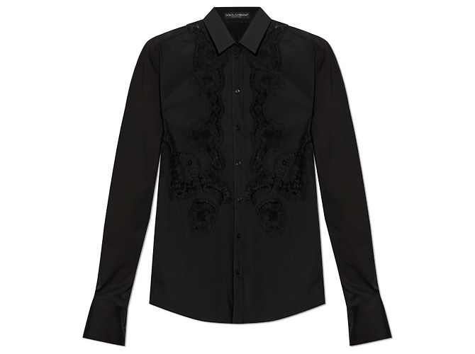 Dolce & Gabbana Camicia con pizzo nera in cotone