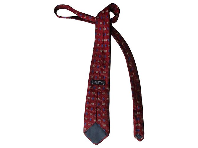 Autre Marque Jacomo Rote Seidenkrawatte mit blauem Karomuster