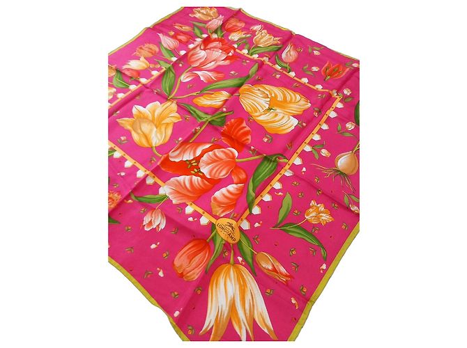 Lenço de seda Longchamp com estampa de tulipas