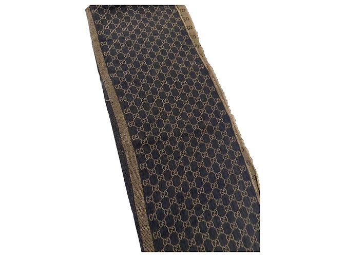 Cachecol Gucci GG Monogram em Lã e Seda - Azul Marinho