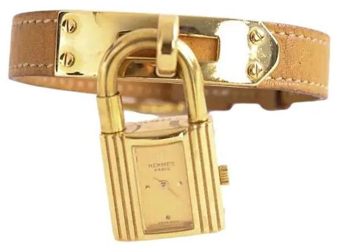 Hermès Kelly Uhr vergoldet camel