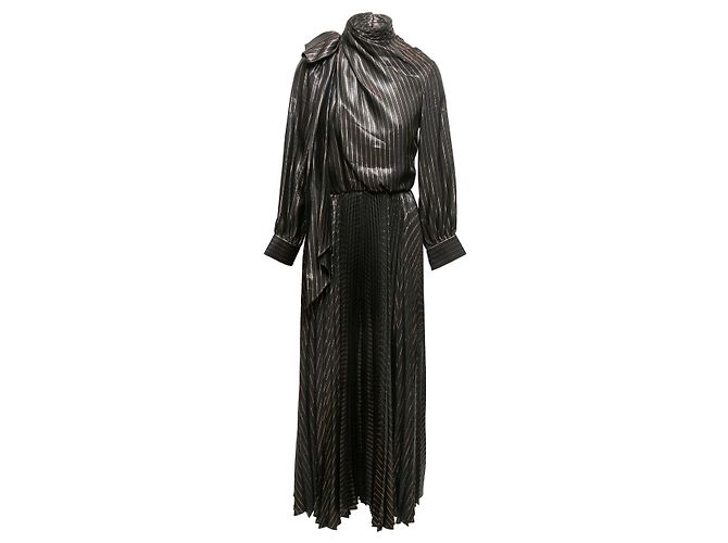Céline Celine Metallic Langarm Maxi Kleid Schwarz & Gold Größe US S