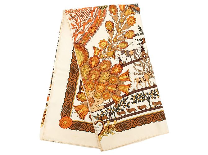 Hermès Decoupages Seidentuch Weiß 90