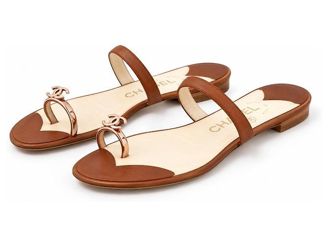 Chanel Brown Leather Flat Sandals