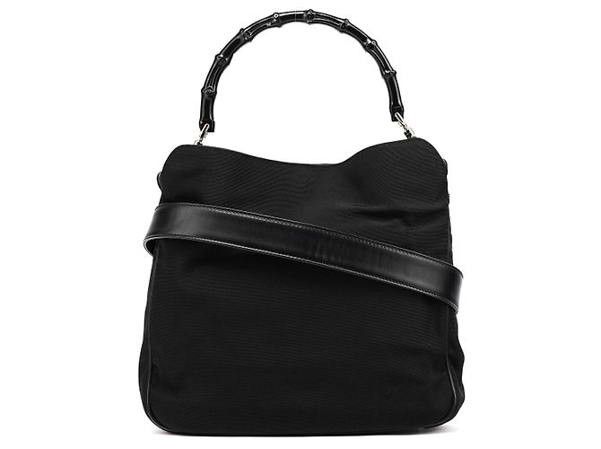 Bamboo Gucci 001 1638 Borsa 2-Way in Nylon Nero e Bambù
