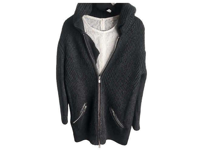 Cardigan zippé à capuche en maille Maje