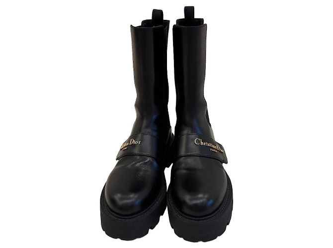 Dior Black Leather Lug Sole Ankle Boots