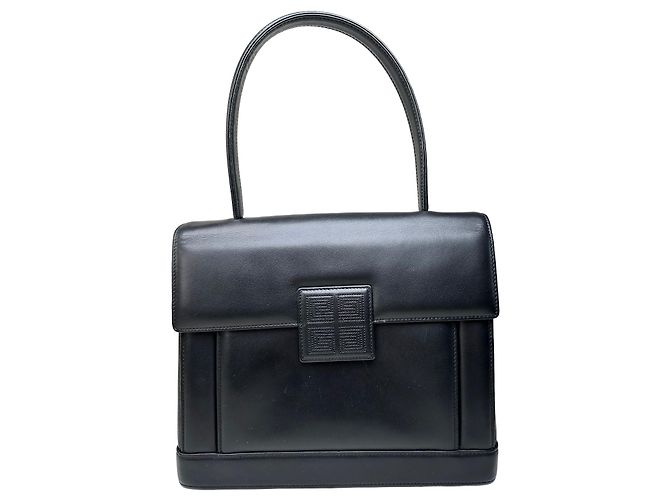 Vintage Givenchy Smooth Leather Handbag Black Silver