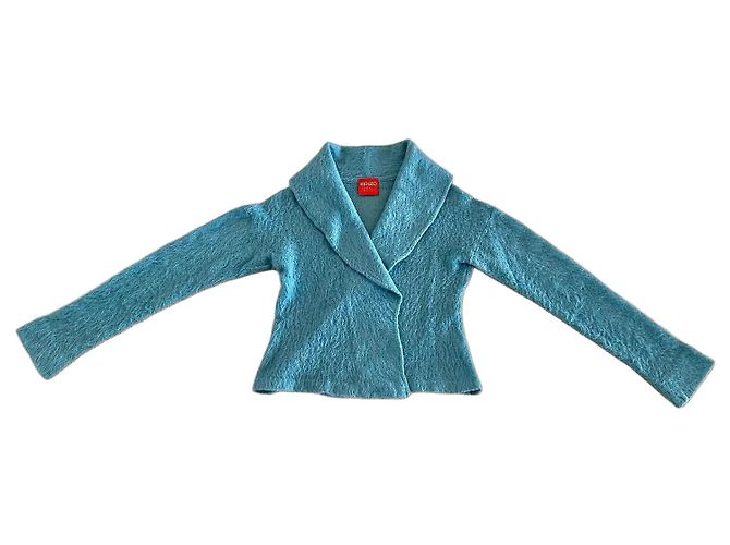 Veste Kenzo en maille bleu canard col châle