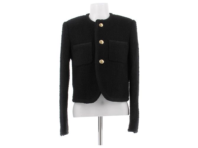 Giacca corta in lana nera Céline