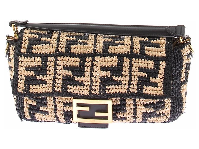 Fendi Strohtasche mit Logo Braun