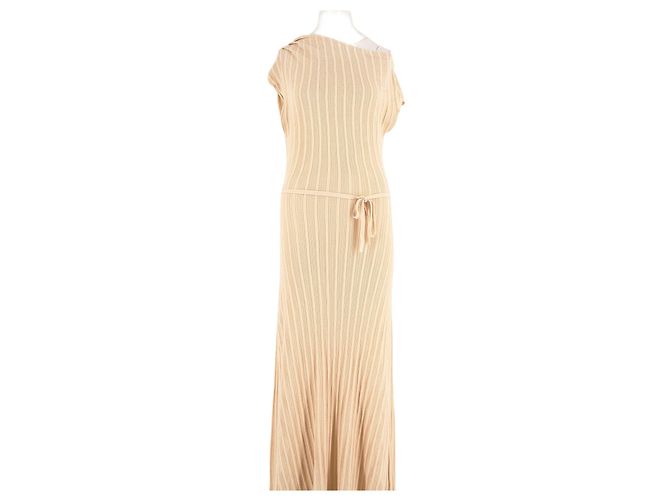 Autre Marque Vestido largo de algodón beige con rayas DISSH