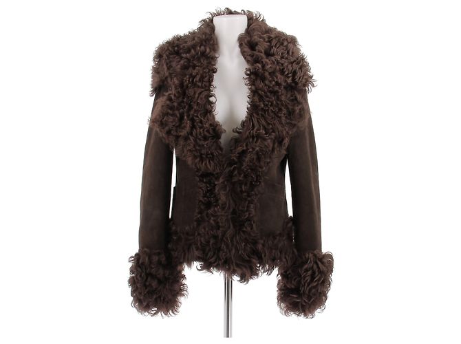 Autre Marque Brauner Lammfellmantel
