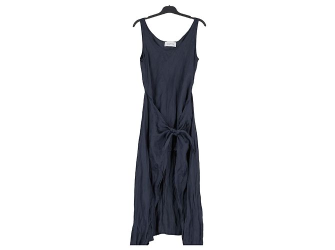 Autre Marque ANEMOS Midi-Kleid in Marineblau mit Bindegürtel