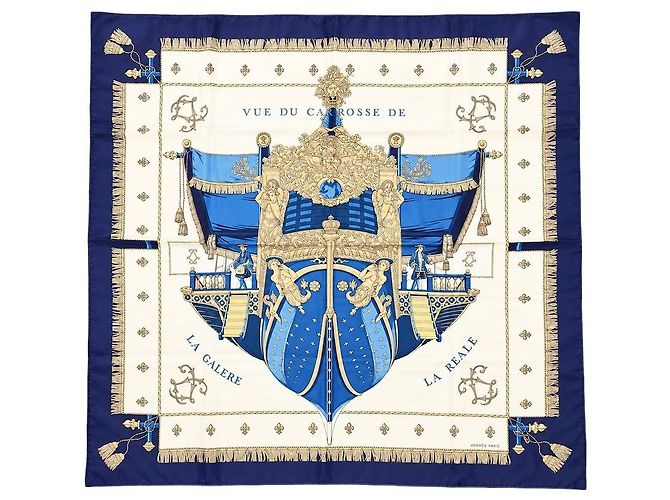 Hermès Lenço de seda estampado azul
