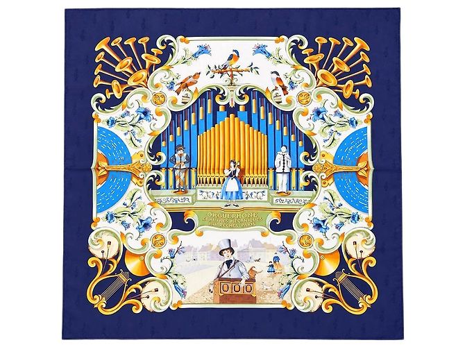 Hermès Pañuelo de seda estampado azul
