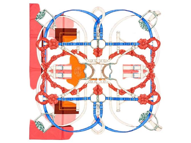 Hermès Grand carré de soie imprimé orange