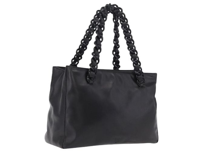 PRADA Chain Shoulder Tote Bag Leather Black