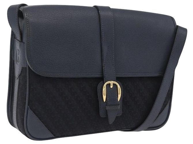 GUCCI Shoulder Bag Canvas Navy Gold