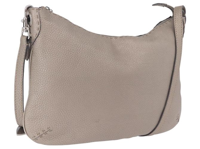 FENDI Celeria Shoulder Bag Leather Silver 8BT147