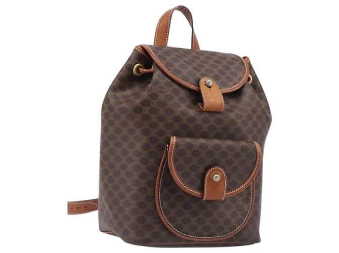 Céline CELINE Macadam Canvas Backpack PVC Leather Brown Gold