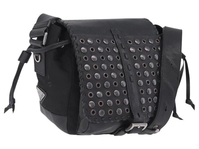 PRADA Studs Shoulder Bag Nylon Black Silver