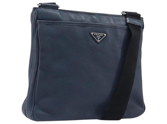 PRADA Bolsa de Ombro Vittero Dino Leather Navy Silver
