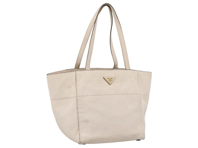 PRADA Tote Bag Leather White Gold