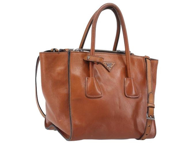 PRADA Hand Bag Leather 2way Brown Silver