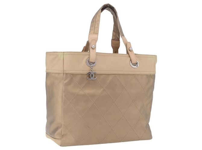 CHANEL Paris Biarritz Tote Bag Canvas Gold Silver CC