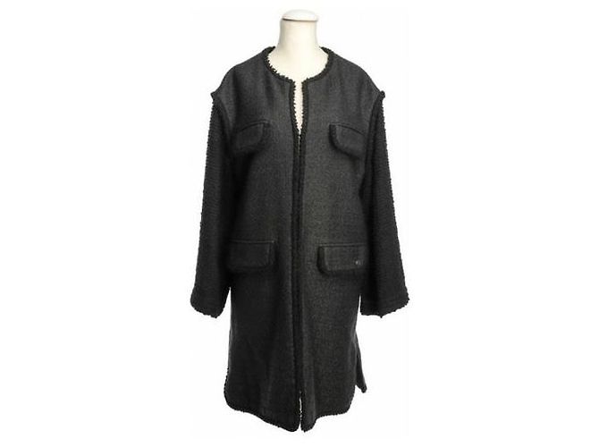 Chanel Black Wool Blend Coat