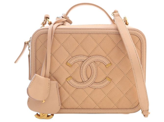 Chanel Beige Medium Caviar CC Filigree Vanity Case