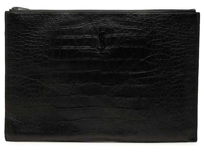 Autre Marque Portadocumentos Saint Laurent de piel grabada efecto cocodrilo negro