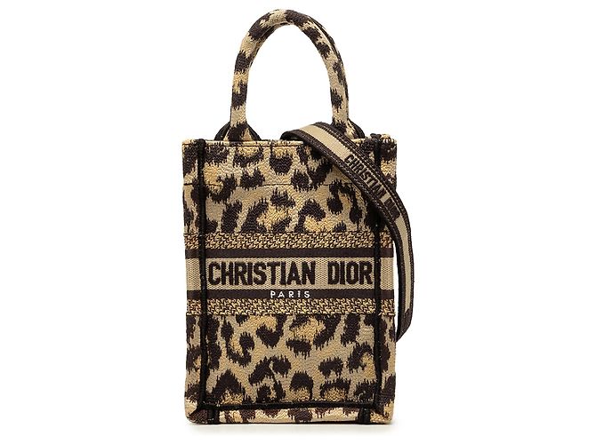 Dior Beige Mizza Mini Embroidered Canvas Leopard Vertical Book Tote