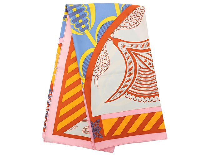 Lenço de seda Hermès Orange Geometrie Cretoise 90