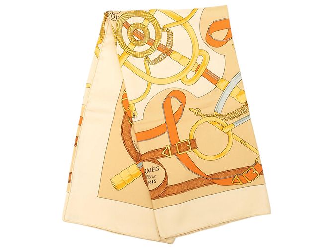 Hermès Beige Eperon D'Or Seidentuch 90