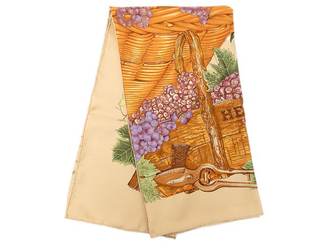 Lenço de seda Hermès Brown Vendanges 90