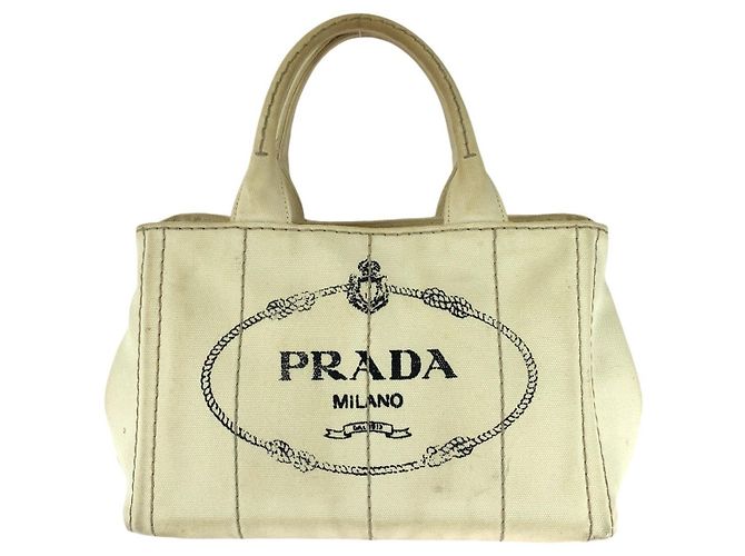 Prada Canapa Triangle Logo Plate Canvas Tote Bag
