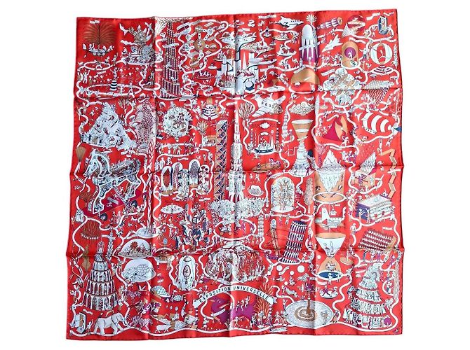 Hermès Seidentuch Exposition Universelle 90cm rot