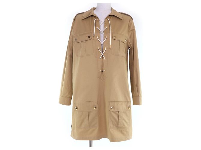 Céline Vestido Safari em Algodão e Linho com Botões Triomphe CELINE